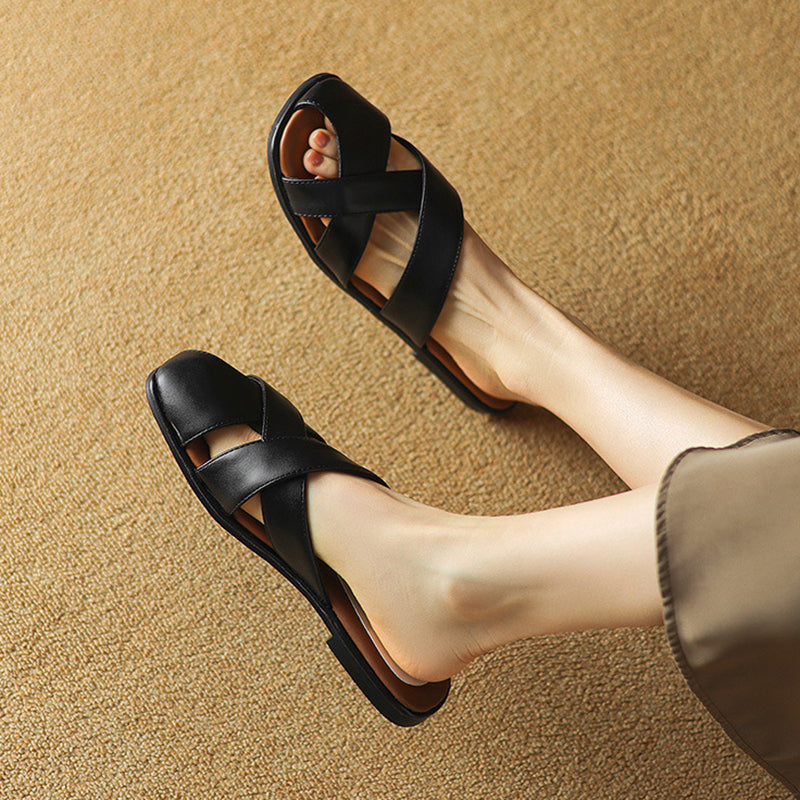 Women's Closed-Toe Woven Flat Sandals Mules