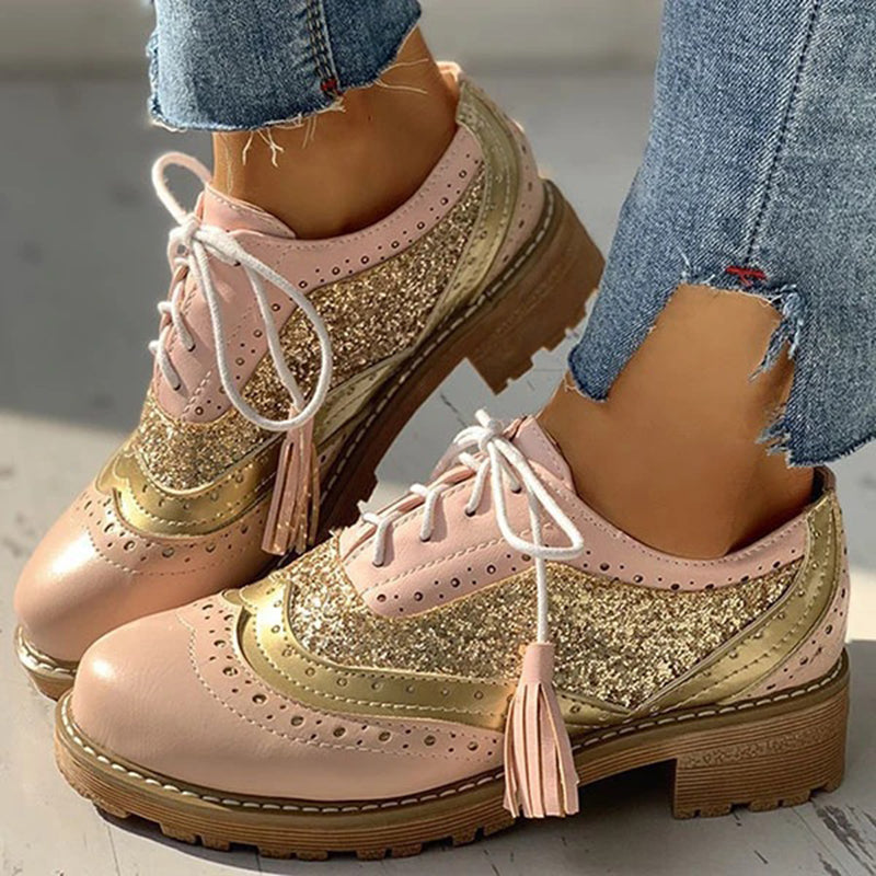 Women’s Stylish Multicolor Patchwork Wingtip Oxfords