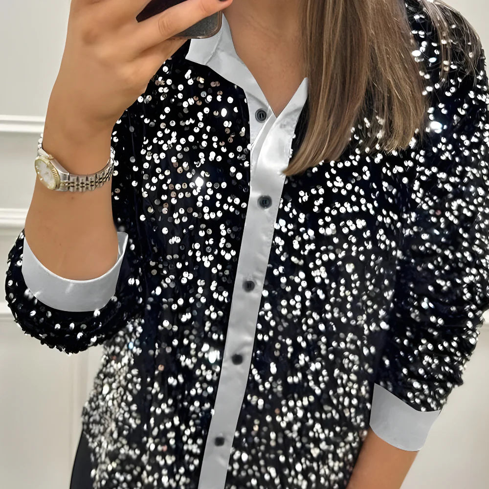 Women’s Sequin Sparkly Long Sleeve Party Blouse Elegant Top