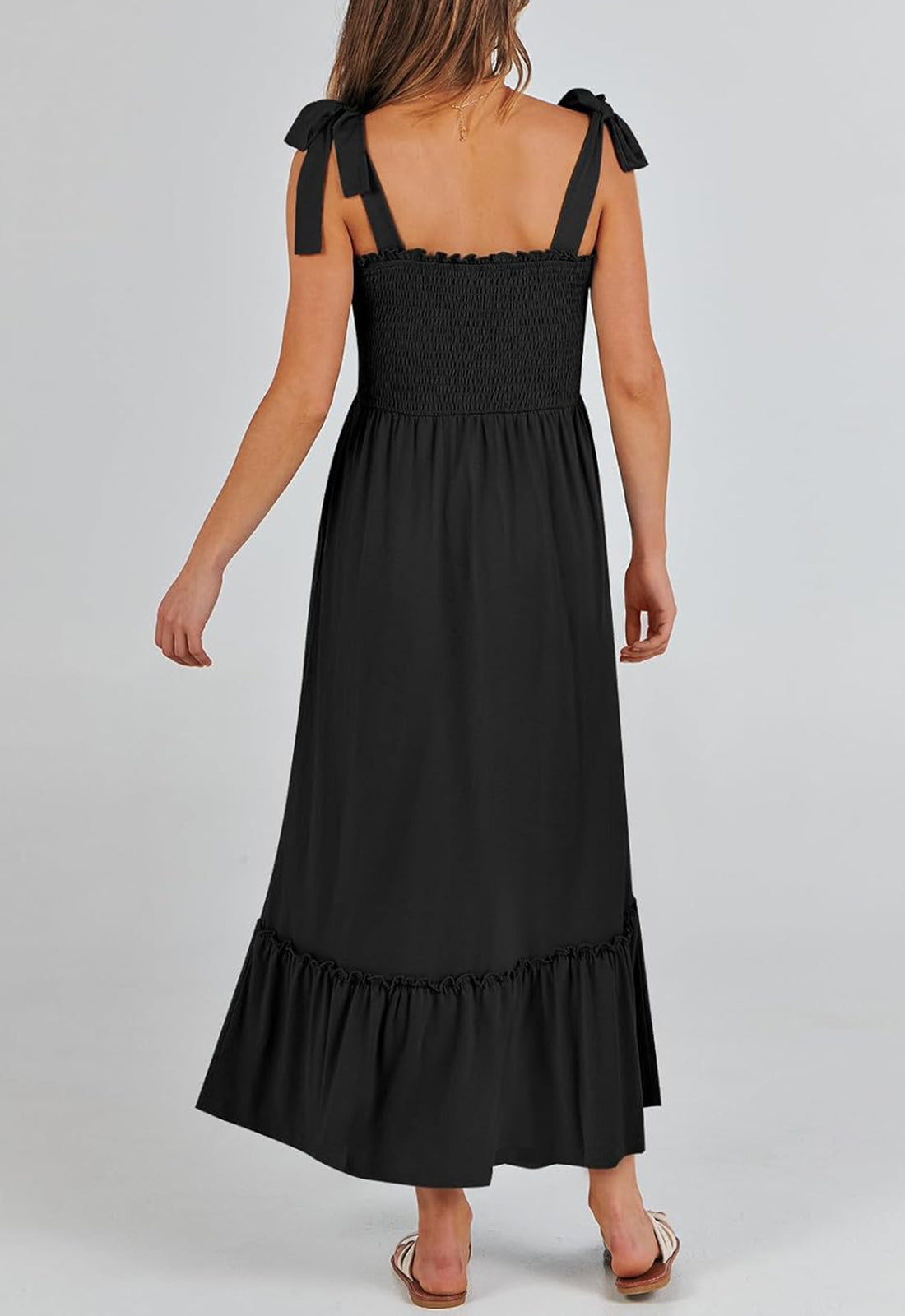 Women Summer Casual Strap Smocked Maxi Flowy Tiered A Line Dress