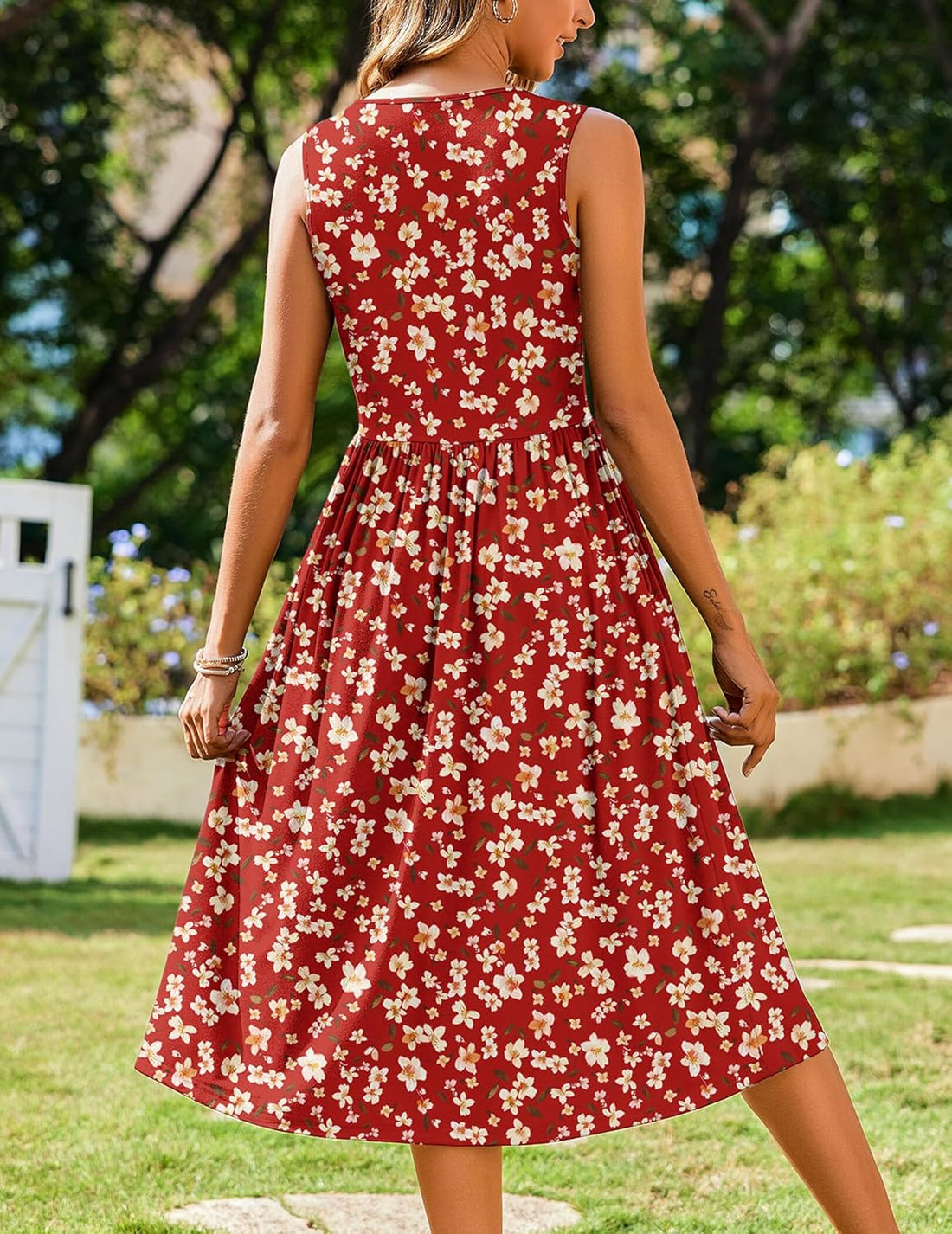 Women's Summer Casual Floral T-Shirt Midi Dress with Pockets