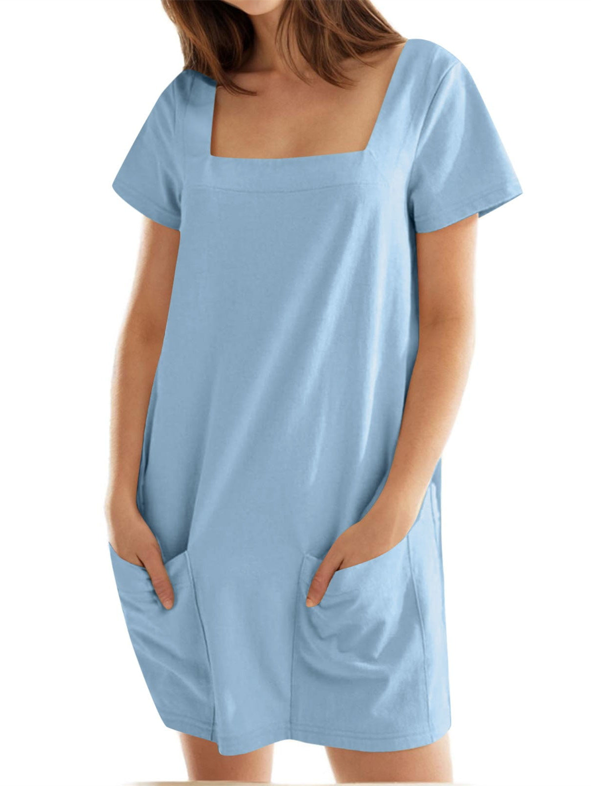 Women's Solid Square Neck Pocket Mini Dress