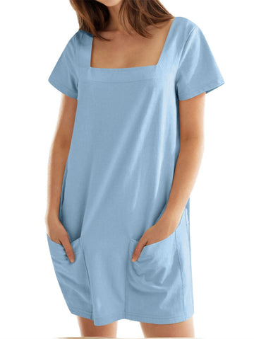 Women's Solid Square Neck Pocket Mini Dress