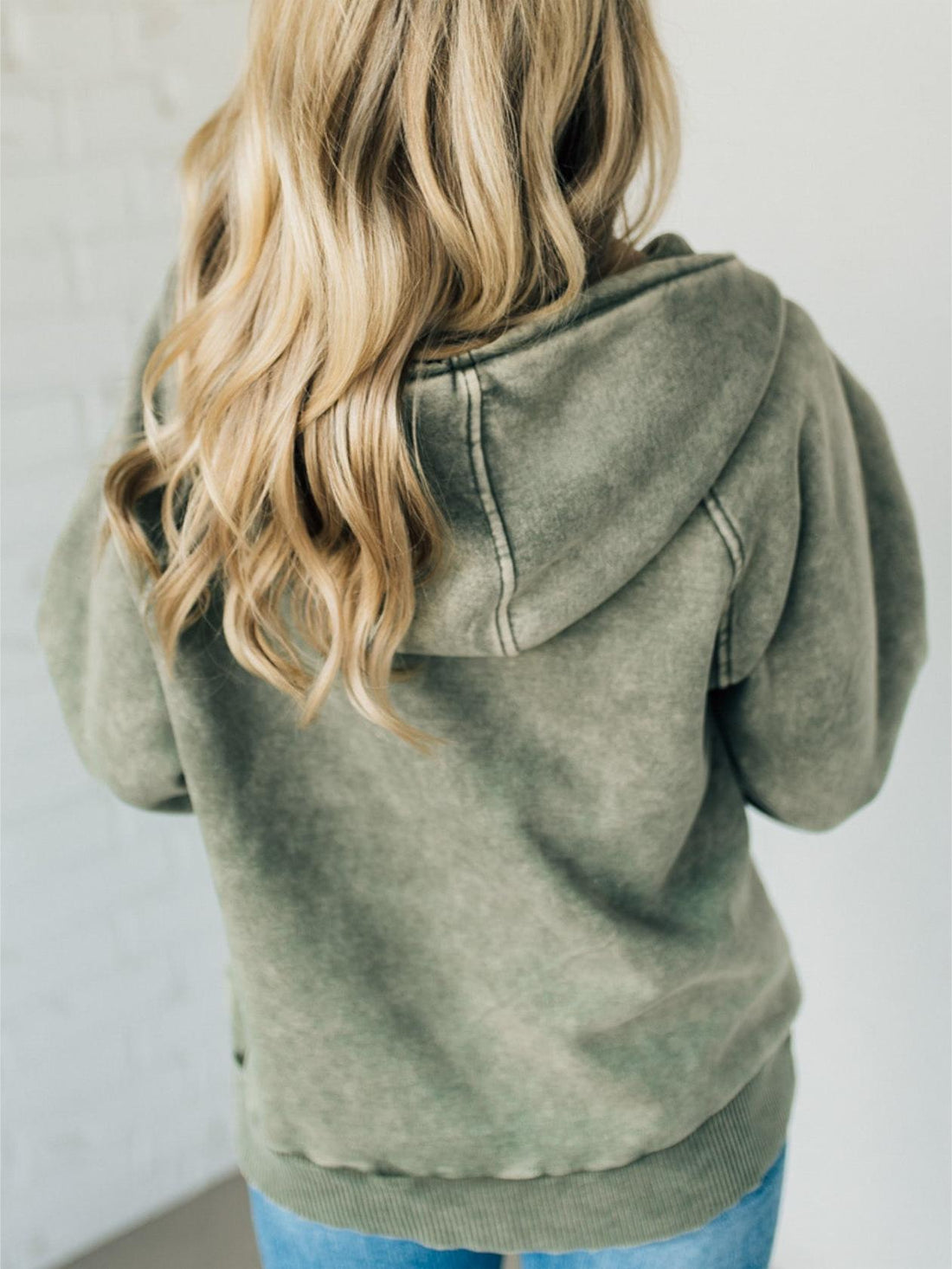 Women's Zip Henley Acid Wash Fleece Hoodie