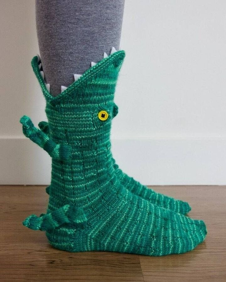 3D Knitted Crocodile Socks