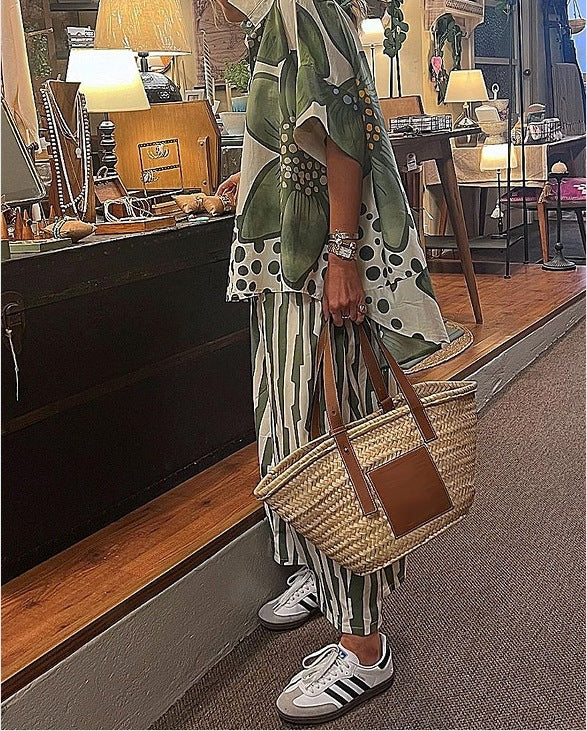 Women's Lapel Loose Geometric Print Casual Suit