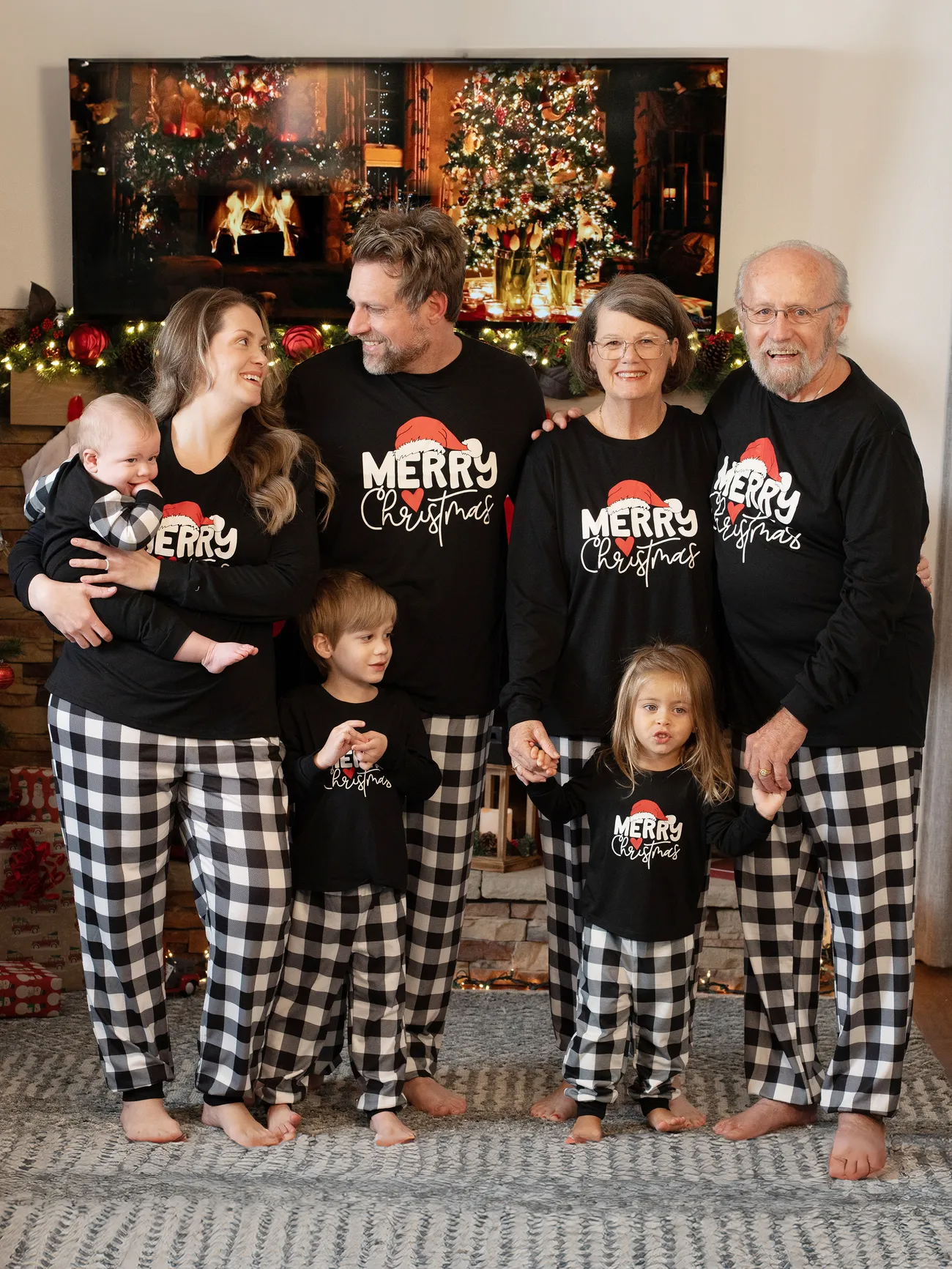 Family Christmas  Long-sleeve Black White Letters Pajamas