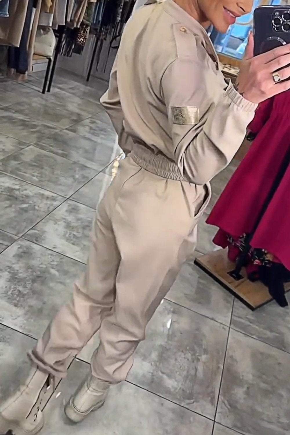 Belted Long Sleeve Casual Jumpsuit