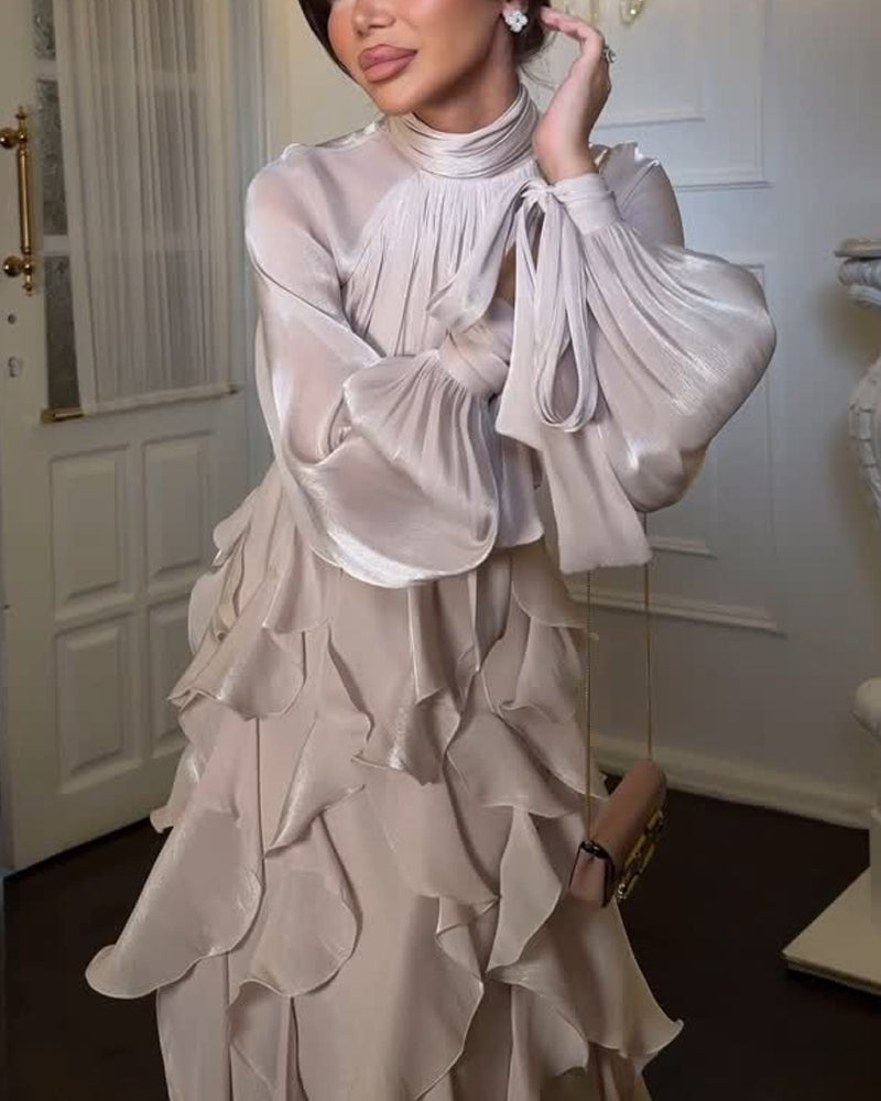 Elegant High Collar Ruffle Dress