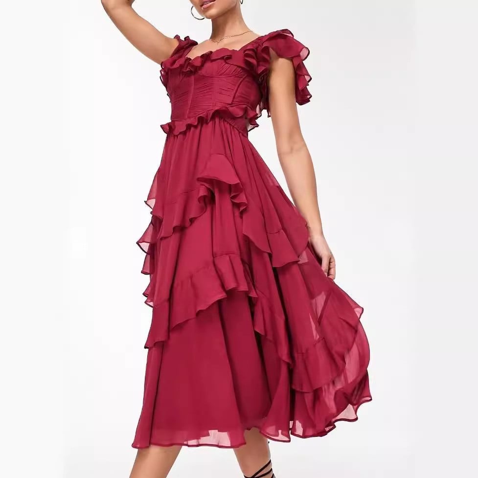 Women's Off-The-Shoulder Ruffled Maxi Dress
