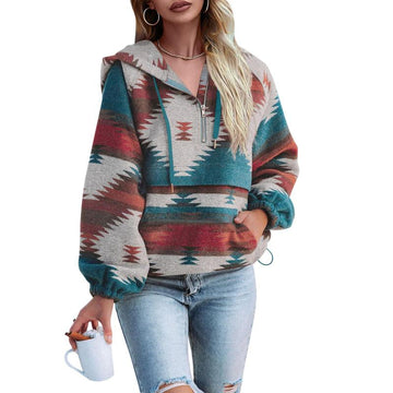 Women’s Oversized Hoodie Zip Up Long Sleeve Aztec Loose Fit Sweatshirts Pullover Tops