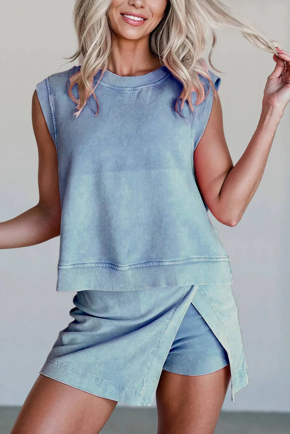 Women's Mineral Wash Tank Top and Slit Skort Set