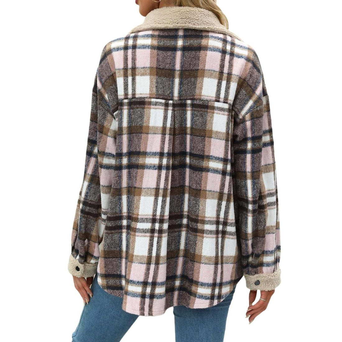 Women's Fleece Flannel Button Down Plaid Shacket Jacket