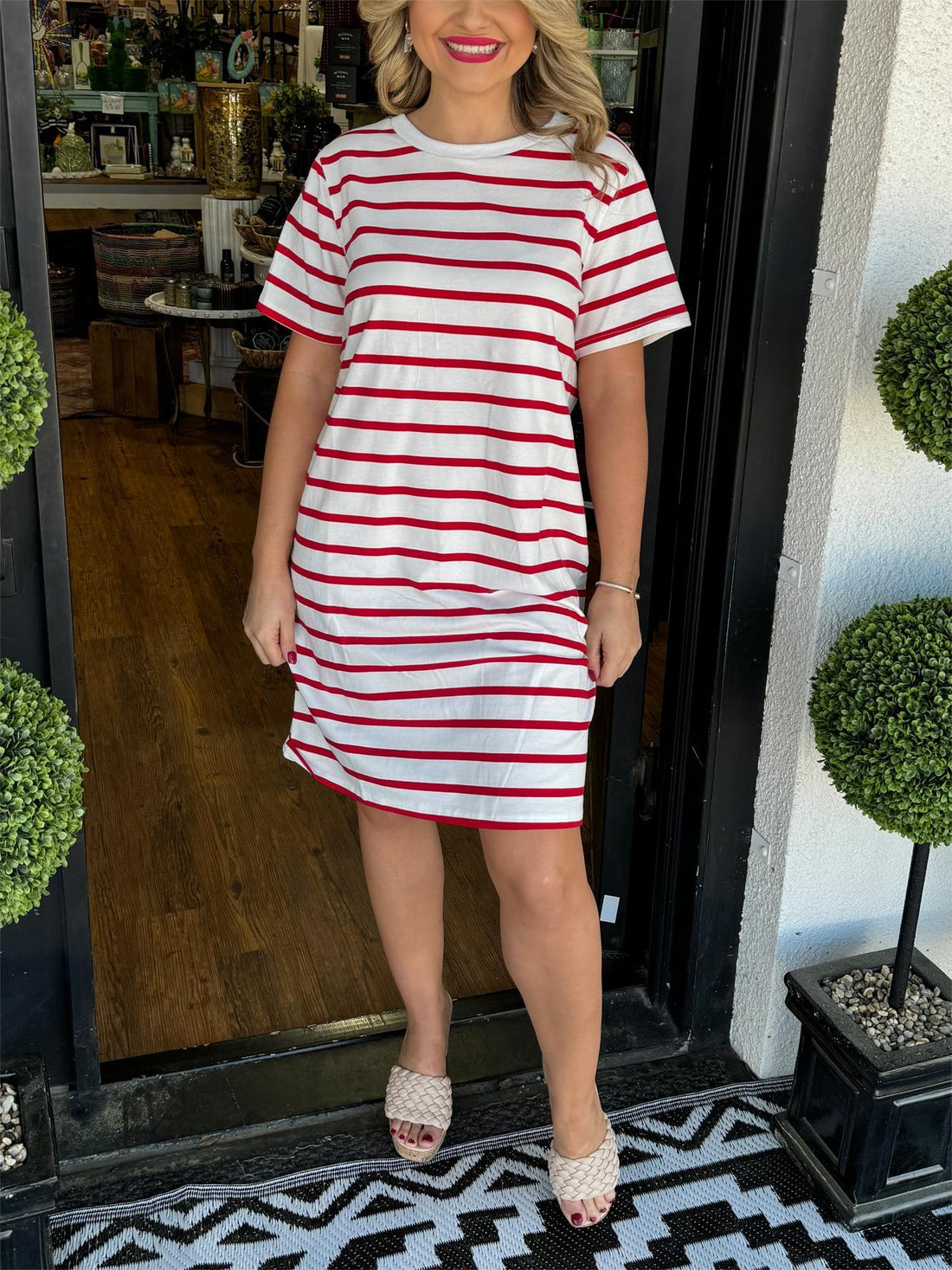 Summer Casual Striped T-Shirt Dress with Pockets