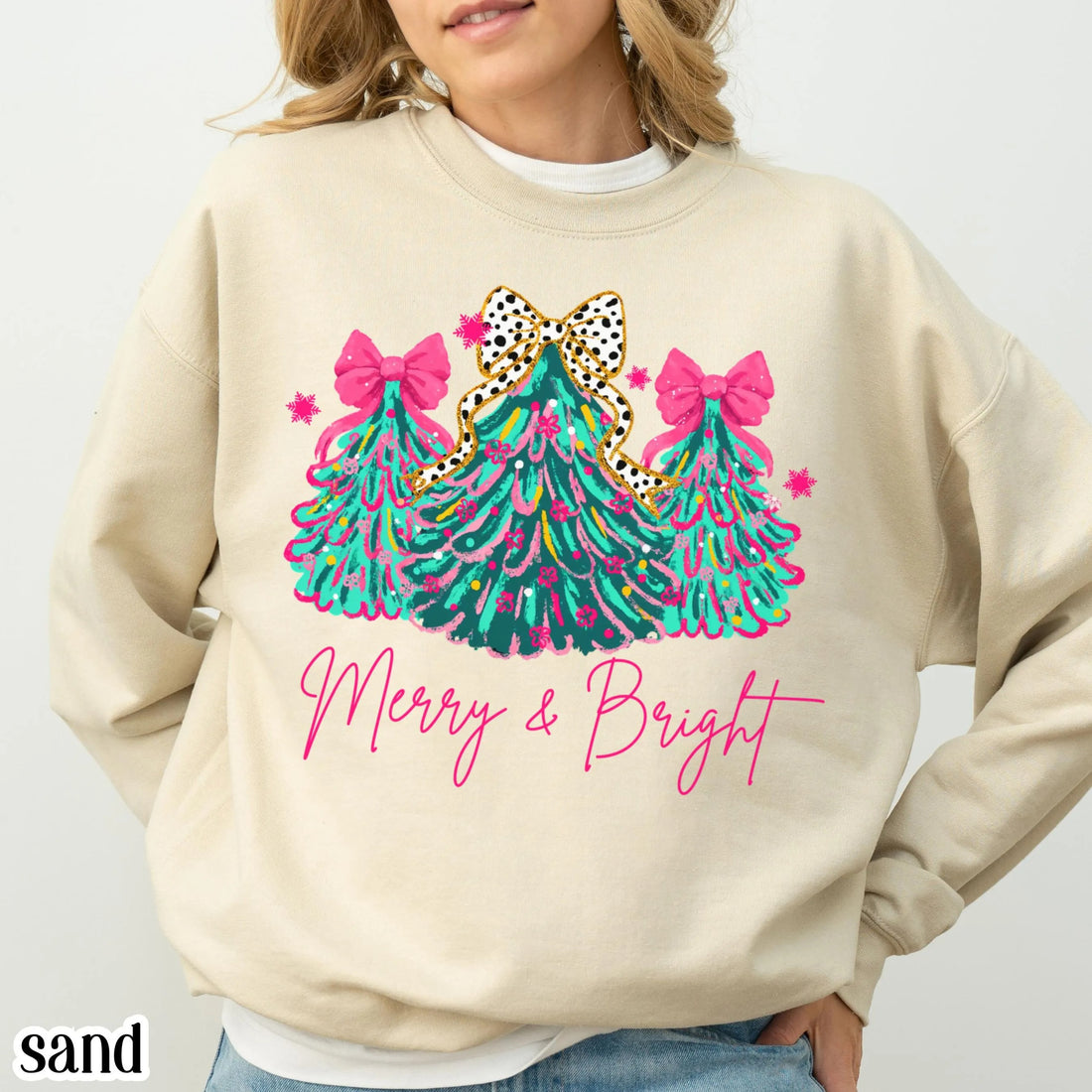 “Merry & Bright” Festive Christmas Tree Sweatshirt