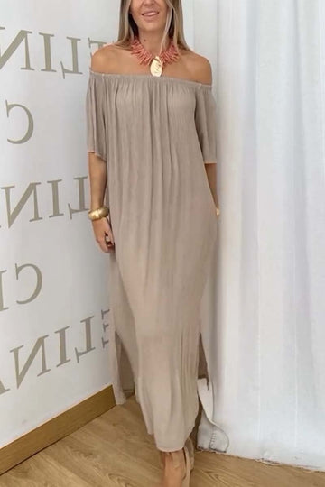 Women's Casual Off-Shoulder Solid Color Slit Dress