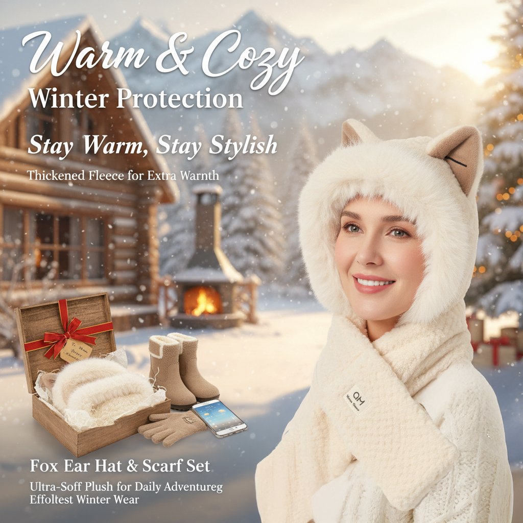 Ultra-Plush Fleece Fox Ear Hat | Cute Winter Comfort