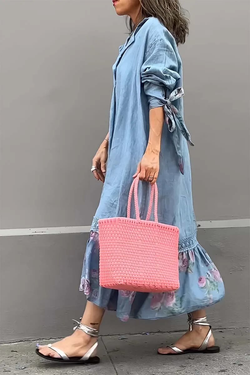 Women's Cotton And Linen Patchwork Lace Print Dress