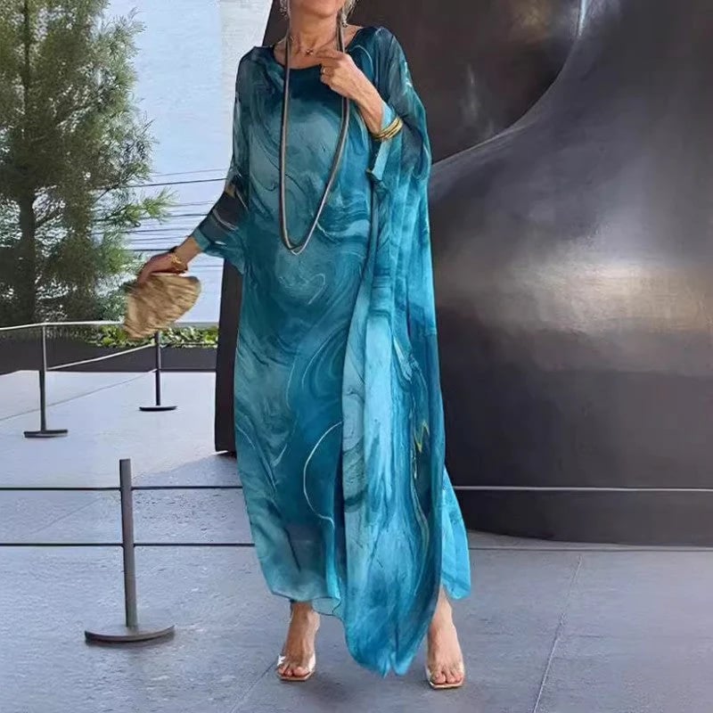 Elegant Chiffon Dress With A Marble Print