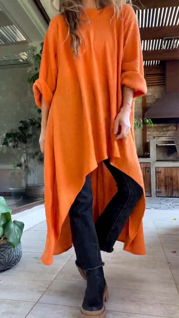 Women's Casual Solid Irregular Long Sleeve Top