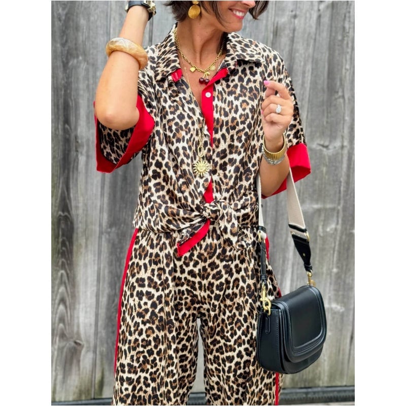 Chic Leopard 2-Piece: Button-Up & Wide-Leg Pants