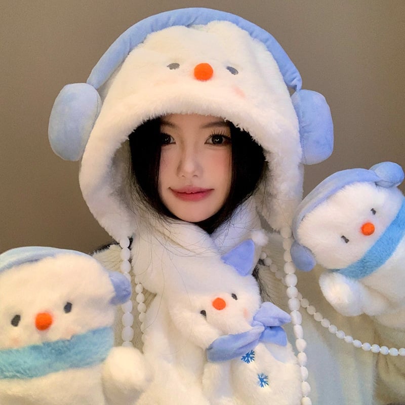 Cute Snowman Hat, Gloves, And Scarf Set