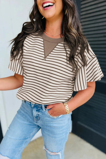 Women's Striped Ruffle Short Sleeve Top