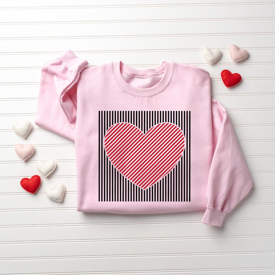 Retro Valentines Heart Stripe Print Sweatshirt