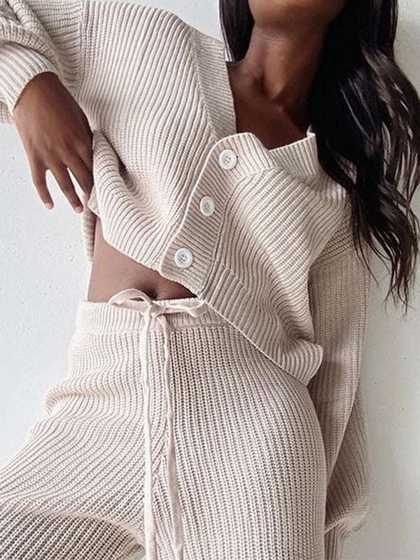 V-Neck Cardigan & Pants Two Sets