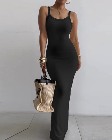 Women's Spaghetti Strap U-Neck Casual Maxi Dresses