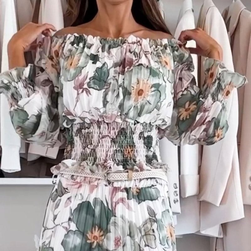 Floral Off-Shoulder Top And Two-Piece Set With Maxi Skirt