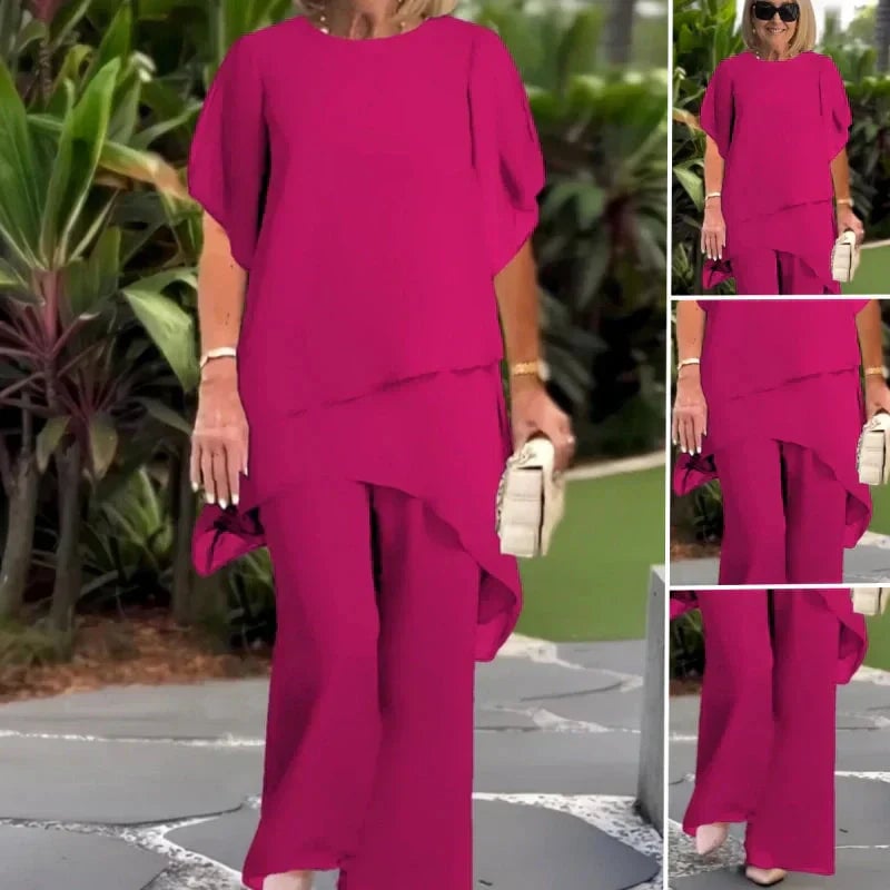 Charming Irregular Top and Wide Leg Pants Set