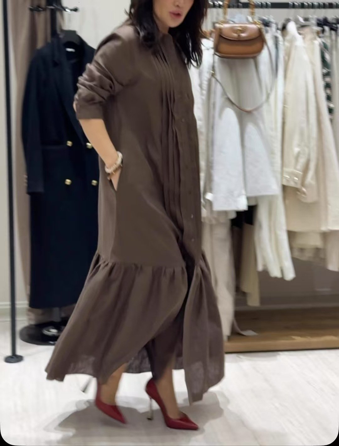 Lapel Splicing Casual Style Shirt Dress