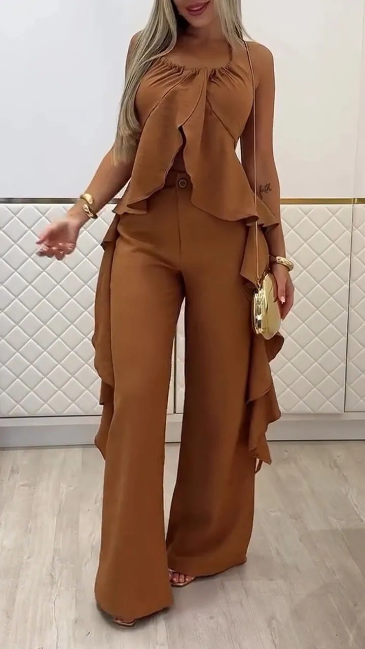 Irregular Halter Top & Casual Pants