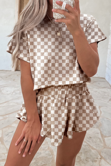 Women's Casual Plaid T-shirt Top And Skirt Pants Two-Piece Set