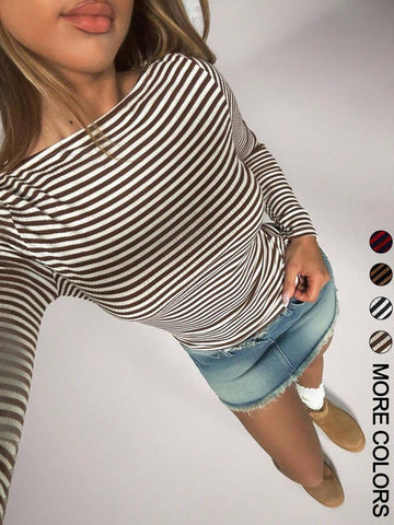 Women's Casual Striped Slim Fit Long Sleeve T-Shirt