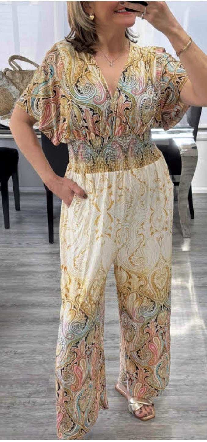 Bohemian Print Wide Leg Jumpsuit
