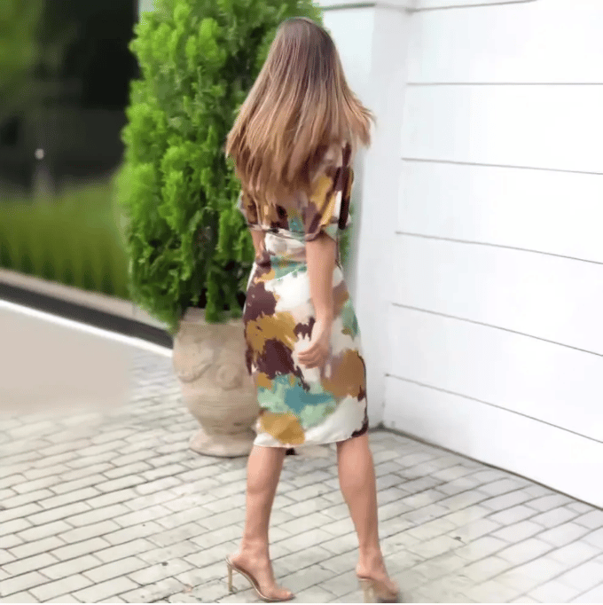 Elegant Abstract Print Satin Dress