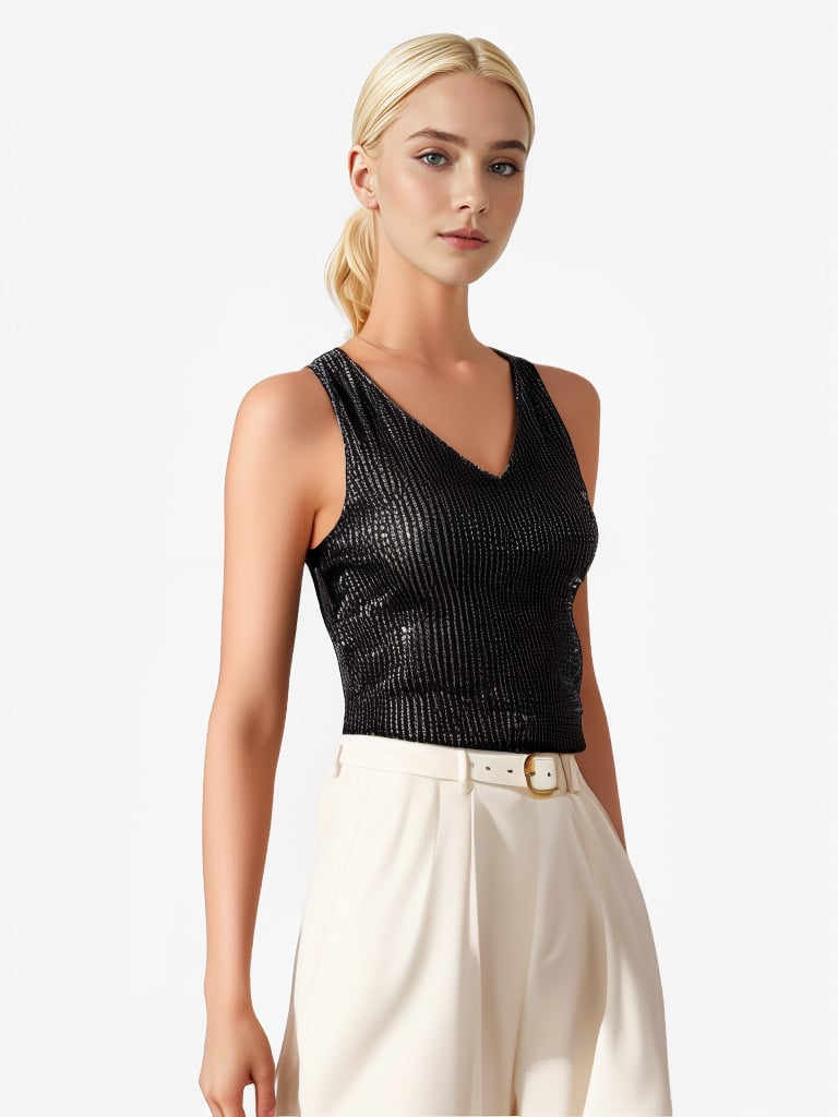 2025 Fashion and Comfort Sexy V-Neck Sequin T-Shirt Vest