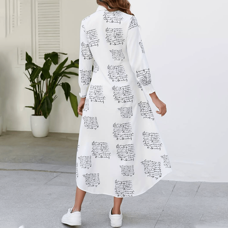 Temperament Print Single Breasted Split Shirt Dress Long Skirt