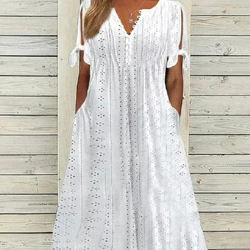 Women's Elegant V-Neck Hollow Out Solid Color Dress