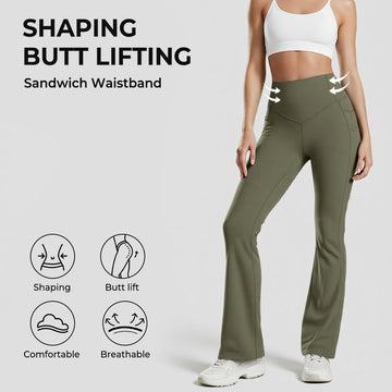 High Waisted Scrunch Butt Lifting Yoga Bootcut Leggings