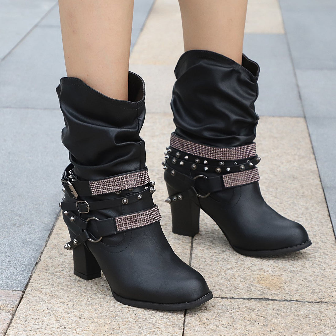 Women Fashion Short Rhinestone Booties