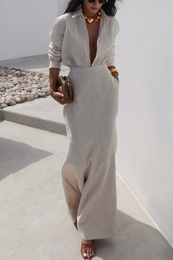 Button Up Blouse and High Rise Maxi Skirt Set