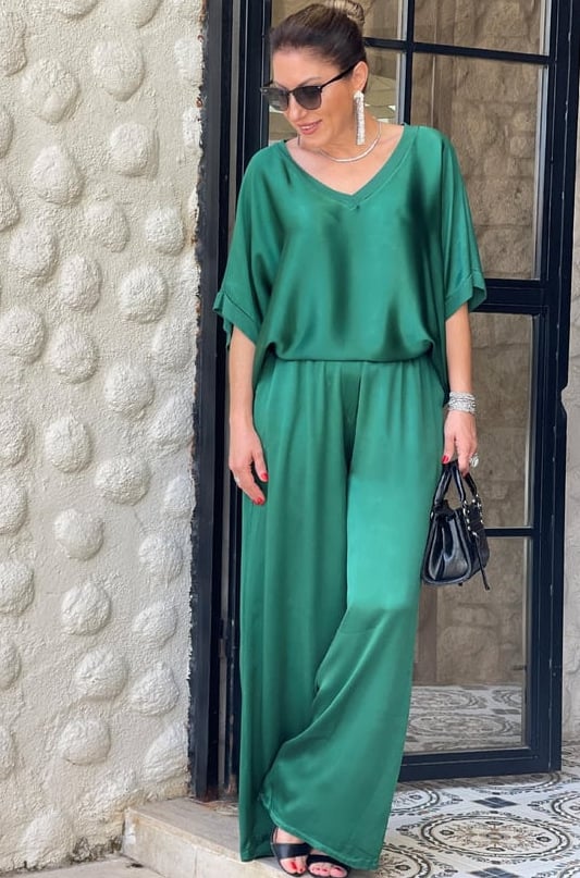 V-neck Satin Two-piece Suit