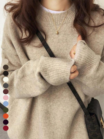 Women's Drop Shoulder Hem Longsleeves Sweater, Casual Long Sleeve Round Neck Jumper, Women's Knitwear Top for Fall & Winter