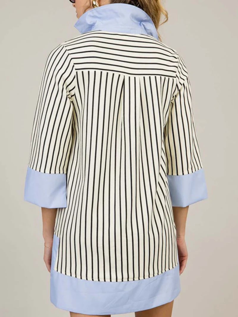 Women's Casual Comfortable V-neck Striped Patchwork Dress