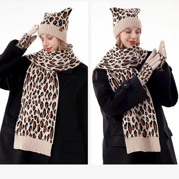 Knitted Fleece-Lined Three-Piece Set for Adults – Hat, Scarf, and Gloves