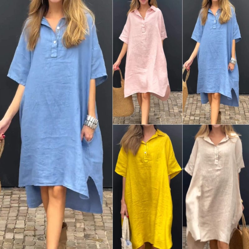 Solid Color Cotton and Linen Dress