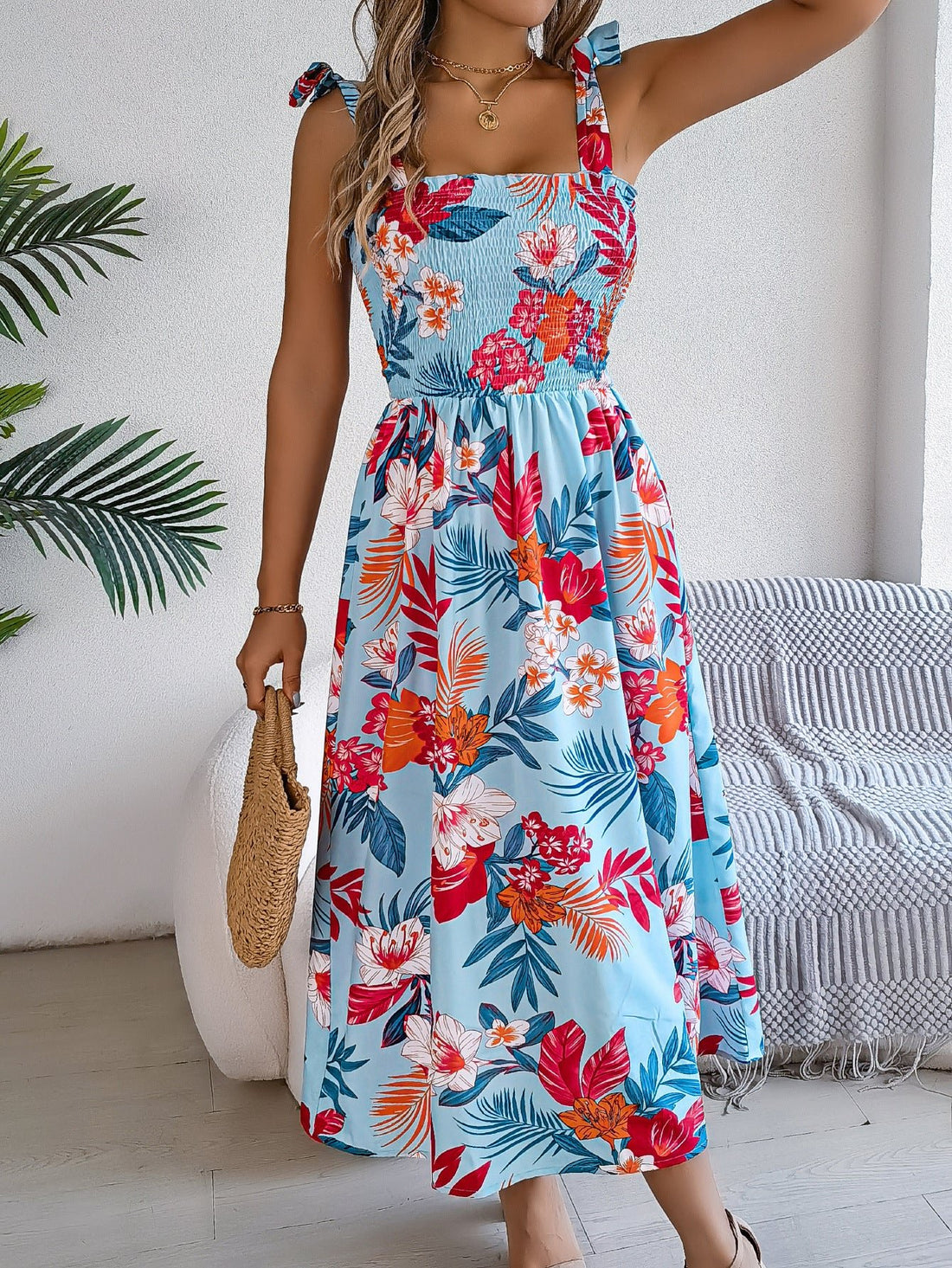 Floral Embroidered Suspender Corset Dress
